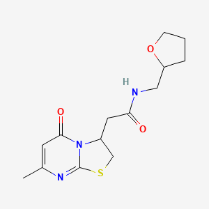 molecular formula C14H19N3O3S B6497751 2-{7-methyl-5-oxo-2H,3H,5H-[1,3]thiazolo[3,2-a]pyrimidin-3-yl}-N-[(oxolan-2-yl)methyl]acetamide CAS No. 953261-56-8