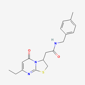 molecular formula C18H21N3O2S B6497813 2-{7-ethyl-5-oxo-2H,3H,5H-[1,3]thiazolo[3,2-a]pyrimidin-3-yl}-N-[(4-methylphenyl)methyl]acetamide CAS No. 952993-75-8