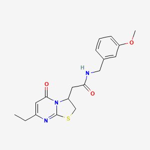 molecular formula C18H21N3O3S B6497825 2-{7-ethyl-5-oxo-2H,3H,5H-[1,3]thiazolo[3,2-a]pyrimidin-3-yl}-N-[(3-methoxyphenyl)methyl]acetamide CAS No. 952994-80-8