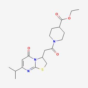 ethyl 1-{2-[5-oxo-7-(propan-2-yl)-2H,3H,5H-[1,3]thiazolo[3,2-a]pyrimidin-3-yl]acetyl}piperidine-4-carboxylate