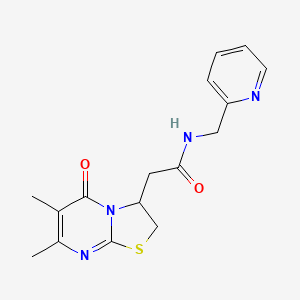 molecular formula C16H18N4O2S B6497926 2-{6,7-dimethyl-5-oxo-2H,3H,5H-[1,3]thiazolo[3,2-a]pyrimidin-3-yl}-N-[(pyridin-2-yl)methyl]acetamide CAS No. 953017-20-4