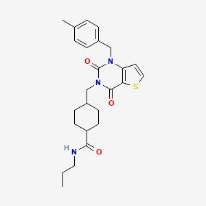 molecular formula C25H31N3O3S B6498074 4-({1-[(4-methylphenyl)methyl]-2,4-dioxo-1H,2H,3H,4H-thieno[3,2-d]pyrimidin-3-yl}methyl)-N-propylcyclohexane-1-carboxamide CAS No. 932553-91-8