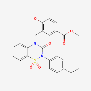 molecular formula C26H26N2O6S B6498164 methyl 4-methoxy-3-({1,1,3-trioxo-2-[4-(propan-2-yl)phenyl]-3,4-dihydro-2H-1lambda6,2,4-benzothiadiazin-4-yl}methyl)benzoate CAS No. 941924-06-7