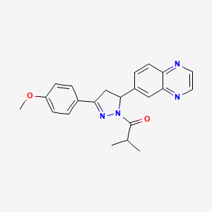 molecular formula C22H22N4O2 B6498193 1-[3-(4-methoxyphenyl)-5-(quinoxalin-6-yl)-4,5-dihydro-1H-pyrazol-1-yl]-2-methylpropan-1-one CAS No. 941905-49-3