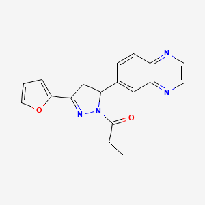 molecular formula C18H16N4O2 B6498198 1-[3-(furan-2-yl)-5-(quinoxalin-6-yl)-4,5-dihydro-1H-pyrazol-1-yl]propan-1-one CAS No. 941905-52-8