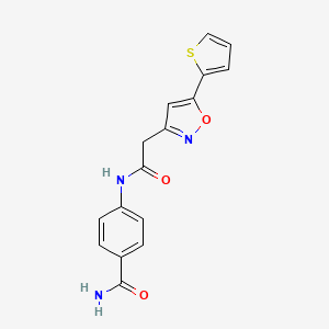 molecular formula C16H13N3O3S B6498439 4-{2-[5-(thiophen-2-yl)-1,2-oxazol-3-yl]acetamido}benzamide CAS No. 946284-97-5