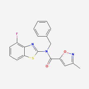 molecular formula C19H14FN3O2S B6498443 N-benzyl-N-(4-fluoro-1,3-benzothiazol-2-yl)-3-methyl-1,2-oxazole-5-carboxamide CAS No. 946228-59-7