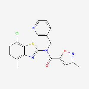 molecular formula C19H15ClN4O2S B6498444 N-(7-chloro-4-methyl-1,3-benzothiazol-2-yl)-3-methyl-N-[(pyridin-3-yl)methyl]-1,2-oxazole-5-carboxamide CAS No. 953161-29-0