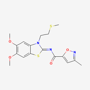 molecular formula C17H19N3O4S2 B6498546 N-[(2E)-5,6-dimethoxy-3-[2-(methylsulfanyl)ethyl]-2,3-dihydro-1,3-benzothiazol-2-ylidene]-3-methyl-1,2-oxazole-5-carboxamide CAS No. 946334-86-7