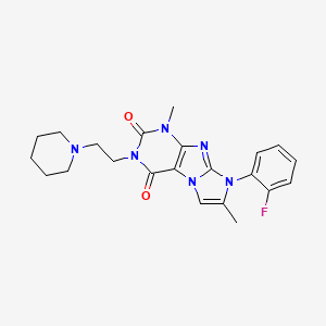 molecular formula C22H25FN6O2 B6498608 8-(2-fluorophenyl)-1,7-dimethyl-3-[2-(piperidin-1-yl)ethyl]-1H,2H,3H,4H,8H-imidazo[1,2-g]purine-2,4-dione CAS No. 878729-74-9