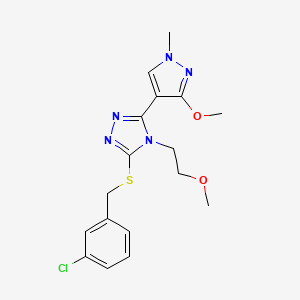 molecular formula C17H20ClN5O2S B6498622 3-{[(3-chlorophenyl)methyl]sulfanyl}-5-(3-methoxy-1-methyl-1H-pyrazol-4-yl)-4-(2-methoxyethyl)-4H-1,2,4-triazole CAS No. 1013775-91-1