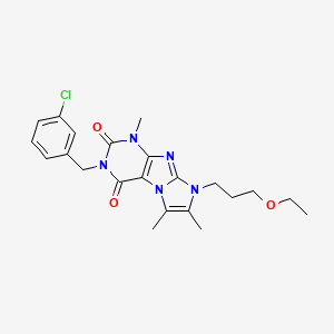 molecular formula C22H26ClN5O3 B6498644 3-[(3-chlorophenyl)methyl]-8-(3-ethoxypropyl)-1,6,7-trimethyl-1H,2H,3H,4H,8H-imidazo[1,2-g]purine-2,4-dione CAS No. 878736-17-5