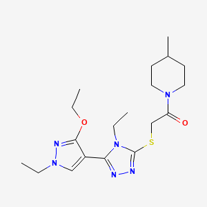 molecular formula C19H30N6O2S B6498674 2-{[5-(3-ethoxy-1-ethyl-1H-pyrazol-4-yl)-4-ethyl-4H-1,2,4-triazol-3-yl]sulfanyl}-1-(4-methylpiperidin-1-yl)ethan-1-one CAS No. 1013778-28-3