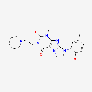 molecular formula C23H30N6O3 B6498682 8-(2-methoxy-5-methylphenyl)-1-methyl-3-[2-(piperidin-1-yl)ethyl]-1H,2H,3H,4H,6H,7H,8H-imidazo[1,2-g]purine-2,4-dione CAS No. 887697-04-3