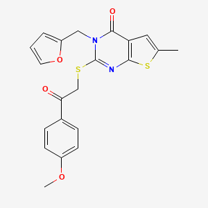 molecular formula C21H18N2O4S2 B6498725 3-[(furan-2-yl)methyl]-2-{[2-(4-methoxyphenyl)-2-oxoethyl]sulfanyl}-6-methyl-3H,4H-thieno[2,3-d]pyrimidin-4-one CAS No. 878682-47-4