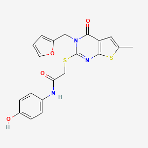 molecular formula C20H17N3O4S2 B6498731 2-({3-[(furan-2-yl)methyl]-6-methyl-4-oxo-3H,4H-thieno[2,3-d]pyrimidin-2-yl}sulfanyl)-N-(4-hydroxyphenyl)acetamide CAS No. 878682-92-9