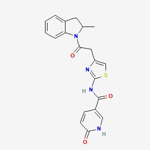molecular formula C20H18N4O3S B6498792 N-{4-[2-(2-methyl-2,3-dihydro-1H-indol-1-yl)-2-oxoethyl]-1,3-thiazol-2-yl}-6-oxo-1,6-dihydropyridine-3-carboxamide CAS No. 946336-98-7
