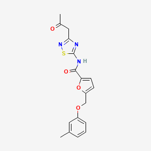 molecular formula C18H17N3O4S B6498816 5-[(3-methylphenoxy)methyl]-N-[3-(2-oxopropyl)-1,2,4-thiadiazol-5-yl]furan-2-carboxamide CAS No. 878716-29-1