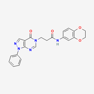 molecular formula C22H19N5O4 B6498835 N-(2,3-dihydro-1,4-benzodioxin-6-yl)-3-{4-oxo-1-phenyl-1H,4H,5H-pyrazolo[3,4-d]pyrimidin-5-yl}propanamide CAS No. 946283-02-9
