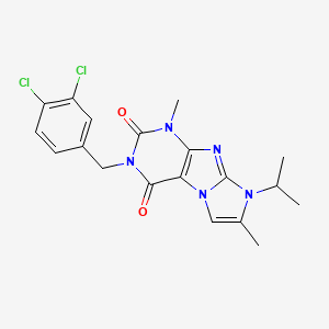 molecular formula C19H19Cl2N5O2 B6498847 3-[(3,4-dichlorophenyl)methyl]-1,7-dimethyl-8-(propan-2-yl)-1H,2H,3H,4H,8H-imidazo[1,2-g]purine-2,4-dione CAS No. 878731-17-0