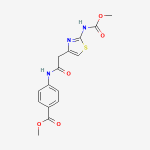 molecular formula C15H15N3O5S B6498882 methyl 4-(2-{2-[(methoxycarbonyl)amino]-1,3-thiazol-4-yl}acetamido)benzoate CAS No. 946284-07-7