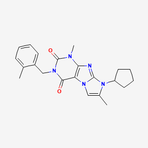 molecular formula C22H25N5O2 B6498883 8-cyclopentyl-1,7-dimethyl-3-[(2-methylphenyl)methyl]-1H,2H,3H,4H,8H-imidazo[1,2-g]purine-2,4-dione CAS No. 887671-86-5