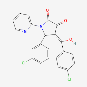 molecular formula C22H14Cl2N2O3 B6499531 4-(4-chlorobenzoyl)-5-(3-chlorophenyl)-3-hydroxy-1-(pyridin-2-yl)-2,5-dihydro-1H-pyrrol-2-one CAS No. 373613-78-6