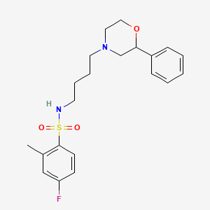 molecular formula C21H27FN2O3S B6499538 4-fluoro-2-methyl-N-[4-(2-phenylmorpholin-4-yl)butyl]benzene-1-sulfonamide CAS No. 953940-19-7