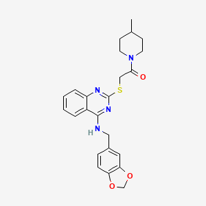 molecular formula C24H26N4O3S B6499544 2-[(4-{[(2H-1,3-benzodioxol-5-yl)methyl]amino}quinazolin-2-yl)sulfanyl]-1-(4-methylpiperidin-1-yl)ethan-1-one CAS No. 913512-70-6