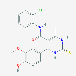 molecular formula C19H18ClN3O3S B6499765 N-(2-chlorophenyl)-4-(4-hydroxy-3-methoxyphenyl)-6-methyl-2-sulfanylidene-1,2,3,4-tetrahydropyrimidine-5-carboxamide CAS No. 677320-93-3