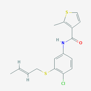 molecular formula C16H16ClNOS2 B064998 3-Thiophenecarboxamide, N-(3-(2-butenylthio)-4-chlorophenyl)-2-methyl- CAS No. 178870-03-6