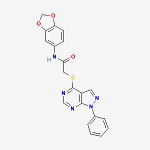 molecular formula C20H15N5O3S B6499839 N-(2H-1,3-benzodioxol-5-yl)-2-({1-phenyl-1H-pyrazolo[3,4-d]pyrimidin-4-yl}sulfanyl)acetamide CAS No. 483984-47-0