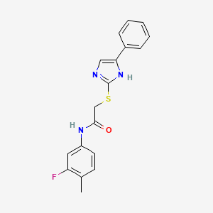 molecular formula C18H16FN3OS B6499852 N-(3-fluoro-4-methylphenyl)-2-[(5-phenyl-1H-imidazol-2-yl)sulfanyl]acetamide CAS No. 941905-74-4