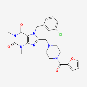 molecular formula C24H25ClN6O4 B6499864 7-[(3-chlorophenyl)methyl]-8-{[4-(furan-2-carbonyl)piperazin-1-yl]methyl}-1,3-dimethyl-2,3,6,7-tetrahydro-1H-purine-2,6-dione CAS No. 851940-13-1