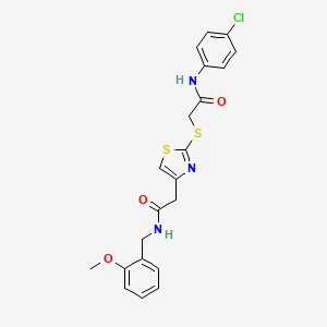 molecular formula C21H20ClN3O3S2 B6500038 2-[2-({[(4-chlorophenyl)carbamoyl]methyl}sulfanyl)-1,3-thiazol-4-yl]-N-[(2-methoxyphenyl)methyl]acetamide CAS No. 953991-97-4