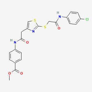 molecular formula C21H18ClN3O4S2 B6500040 methyl 4-{2-[2-({[(4-chlorophenyl)carbamoyl]methyl}sulfanyl)-1,3-thiazol-4-yl]acetamido}benzoate CAS No. 954076-07-4