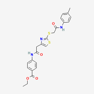 molecular formula C23H23N3O4S2 B6500053 ethyl 4-{2-[2-({[(4-methylphenyl)carbamoyl]methyl}sulfanyl)-1,3-thiazol-4-yl]acetamido}benzoate CAS No. 941981-04-0