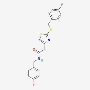 molecular formula C19H16F2N2OS2 B6500055 N-[(4-fluorophenyl)methyl]-2-(2-{[(4-fluorophenyl)methyl]sulfanyl}-1,3-thiazol-4-yl)acetamide CAS No. 941875-29-2