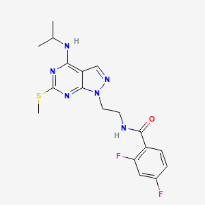 molecular formula C18H20F2N6OS B6500131 2,4-difluoro-N-{2-[6-(methylsulfanyl)-4-[(propan-2-yl)amino]-1H-pyrazolo[3,4-d]pyrimidin-1-yl]ethyl}benzamide CAS No. 946282-47-9