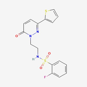 molecular formula C16H14FN3O3S2 B6500247 2-fluoro-N-{2-[6-oxo-3-(thiophen-2-yl)-1,6-dihydropyridazin-1-yl]ethyl}benzene-1-sulfonamide CAS No. 946265-02-7