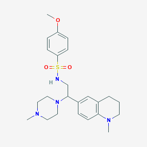 molecular formula C24H34N4O3S B6500310 4-methoxy-N-[2-(1-methyl-1,2,3,4-tetrahydroquinolin-6-yl)-2-(4-methylpiperazin-1-yl)ethyl]benzene-1-sulfonamide CAS No. 946241-33-4