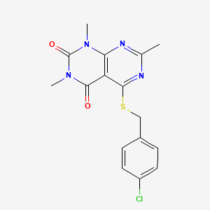 molecular formula C16H15ClN4O2S B6500418 5-{[(4-chlorophenyl)methyl]sulfanyl}-1,3,7-trimethyl-1H,2H,3H,4H-[1,3]diazino[4,5-d]pyrimidine-2,4-dione CAS No. 863002-31-7