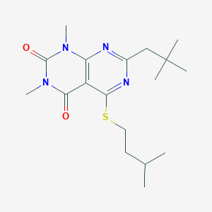 molecular formula C18H28N4O2S B6500435 7-(2,2-dimethylpropyl)-1,3-dimethyl-5-[(3-methylbutyl)sulfanyl]-1H,2H,3H,4H-[1,3]diazino[4,5-d]pyrimidine-2,4-dione CAS No. 896677-39-7