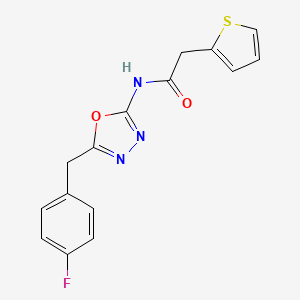 molecular formula C15H12FN3O2S B6500601 N-{5-[(4-fluorophenyl)methyl]-1,3,4-oxadiazol-2-yl}-2-(thiophen-2-yl)acetamide CAS No. 954599-26-9