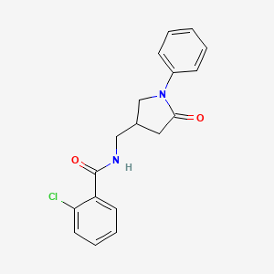 2-chloro-N-[(5-oxo-1-phenylpyrrolidin-3-yl)methyl]benzamide
