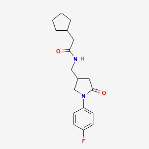 molecular formula C18H23FN2O2 B6500671 2-cyclopentyl-N-{[1-(4-fluorophenyl)-5-oxopyrrolidin-3-yl]methyl}acetamide CAS No. 954666-99-0