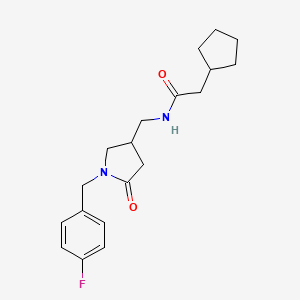 molecular formula C19H25FN2O2 B6500745 2-cyclopentyl-N-({1-[(4-fluorophenyl)methyl]-5-oxopyrrolidin-3-yl}methyl)acetamide CAS No. 955251-40-8