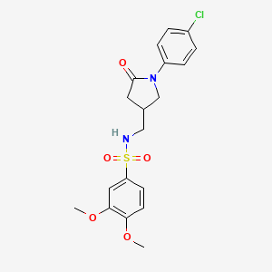 molecular formula C19H21ClN2O5S B6500784 N-{[1-(4-chlorophenyl)-5-oxopyrrolidin-3-yl]methyl}-3,4-dimethoxybenzene-1-sulfonamide CAS No. 954714-42-2