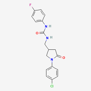 molecular formula C18H17ClFN3O2 B6500818 3-{[1-(4-chlorophenyl)-5-oxopyrrolidin-3-yl]methyl}-1-(4-fluorophenyl)urea CAS No. 954659-81-5