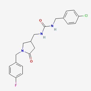 molecular formula C20H21ClFN3O2 B6500830 1-[(4-chlorophenyl)methyl]-3-({1-[(4-fluorophenyl)methyl]-5-oxopyrrolidin-3-yl}methyl)urea CAS No. 954720-68-4